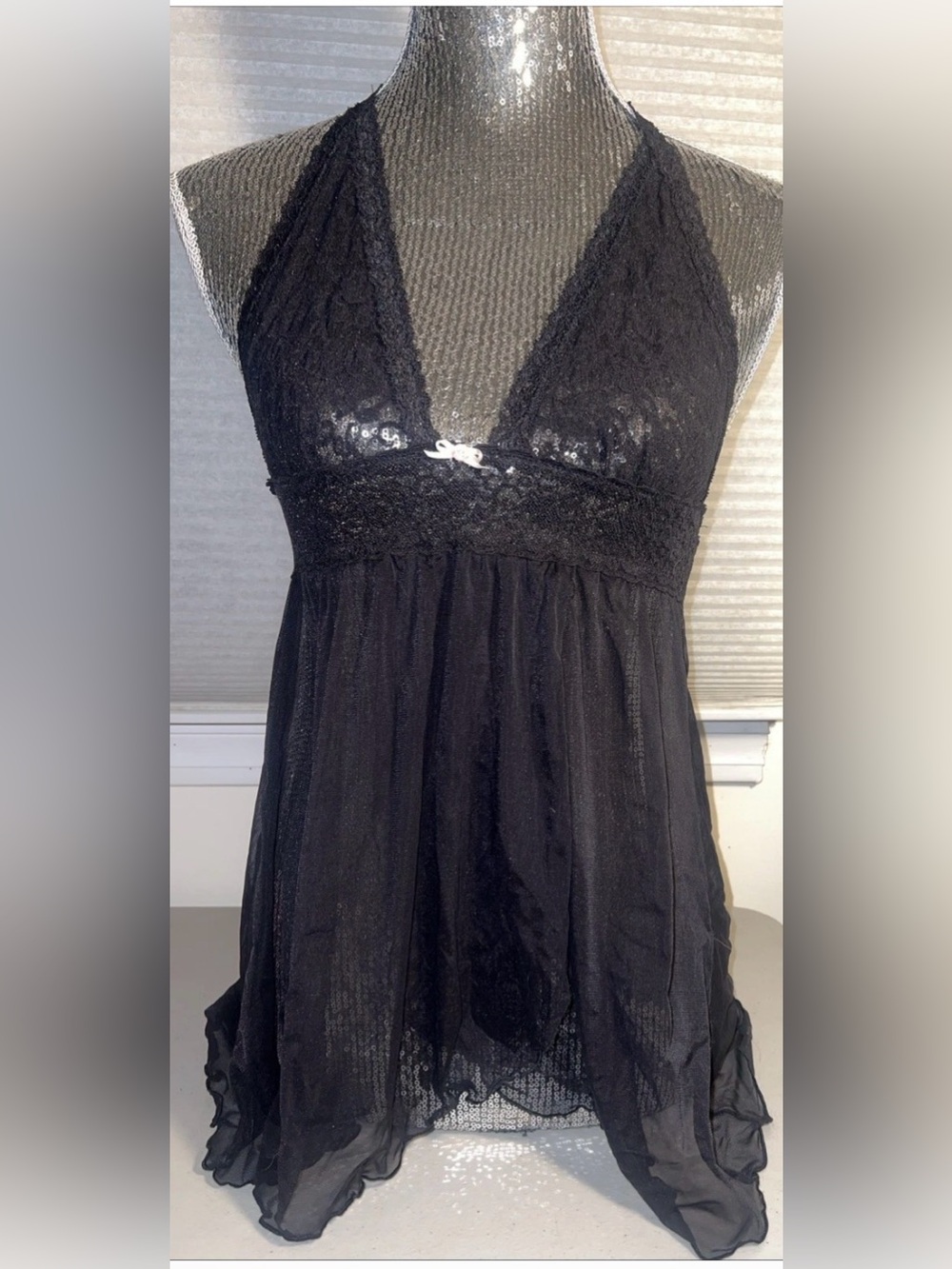 Victoria’s Secret The Lacie Open Back Halter Black Lace Babydoll Lingerie S